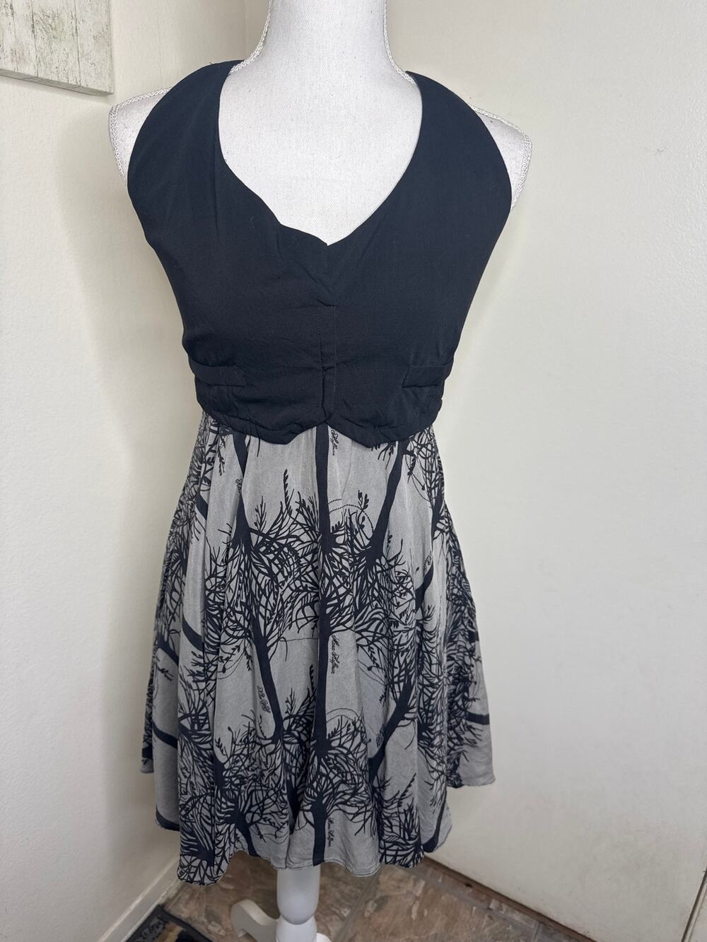 Mara Hoffman Vintage Cocktail Art Deco Tree Print Halter Mini Dress Chic M